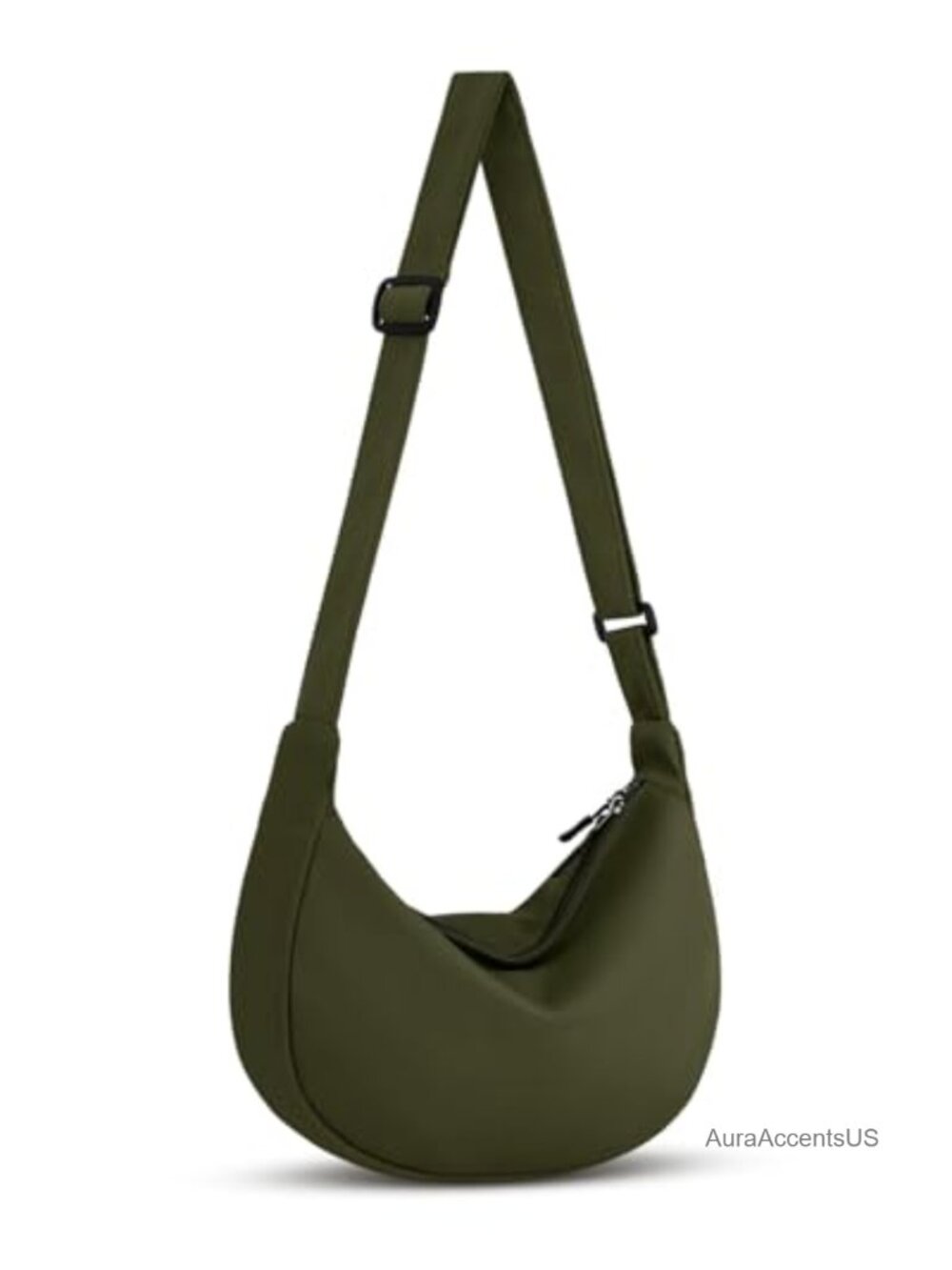 Unisex Nylon Crescent Crossbody Bag Adjustable Sling 2 Zip